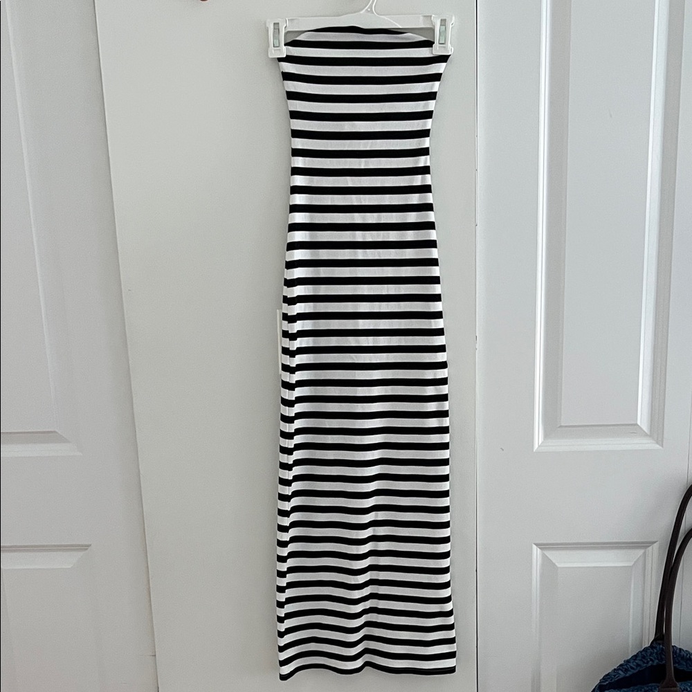 Black and White Striped Midi Bodycon Dress